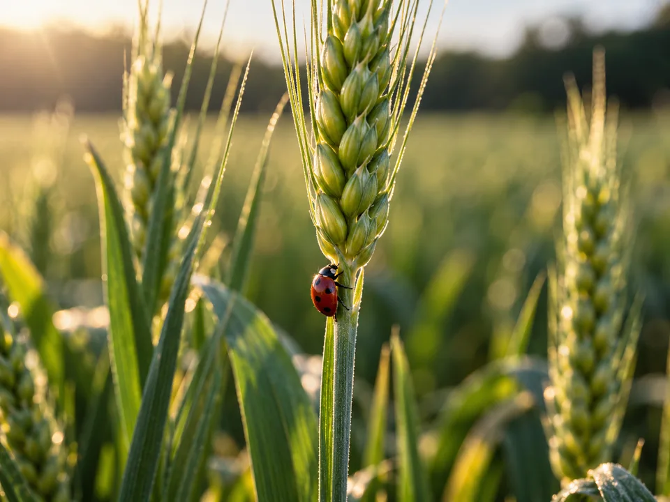 Une coccinelle sur un épi de blé : observer aussi la vie des cultures.