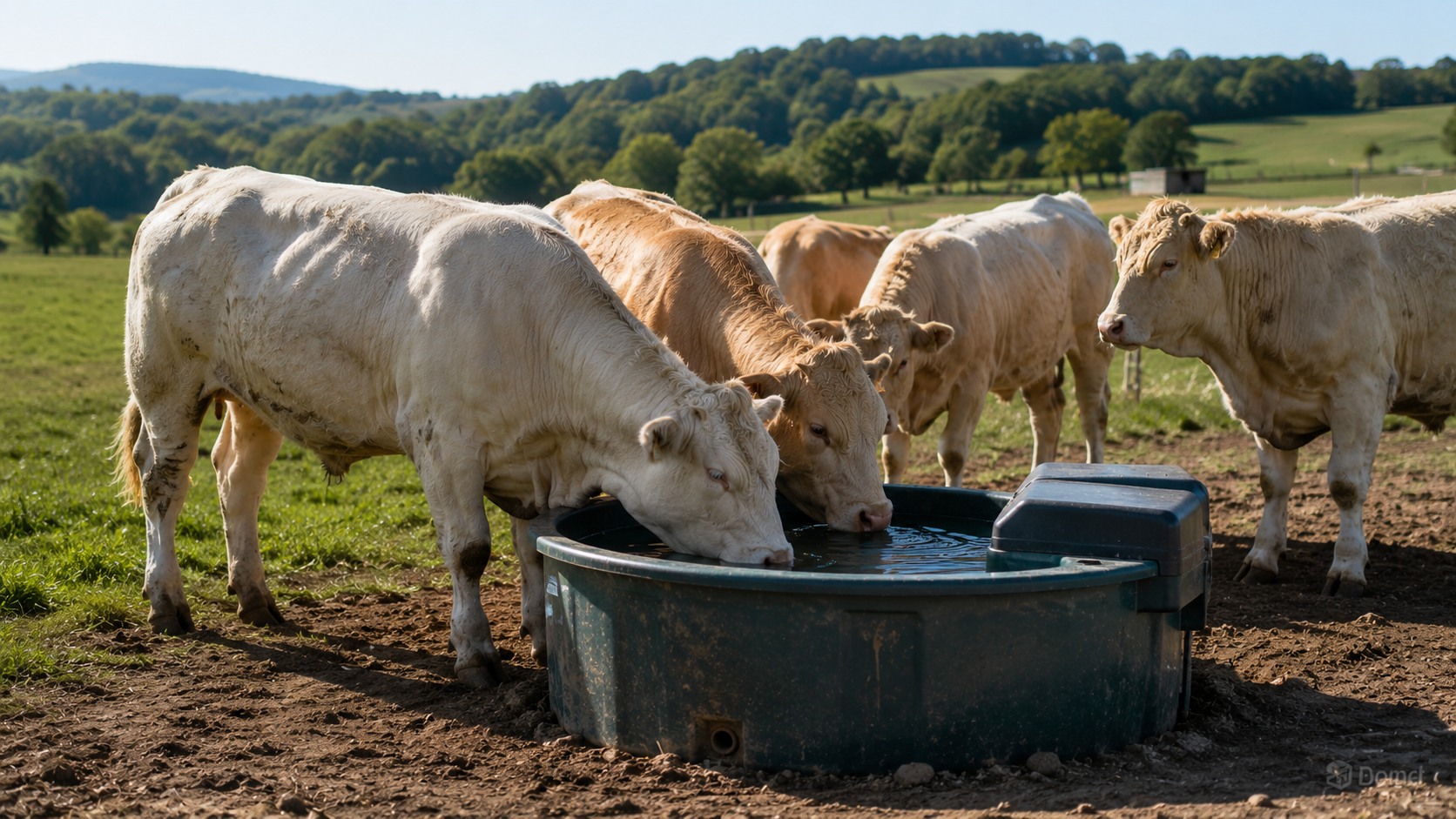 Vue agricole consacrée à abreuvement des bovins viande