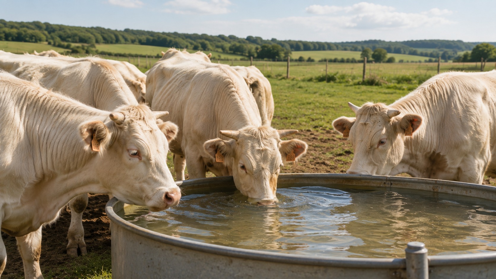Vue agricole consacrée à abreuvement des bovins