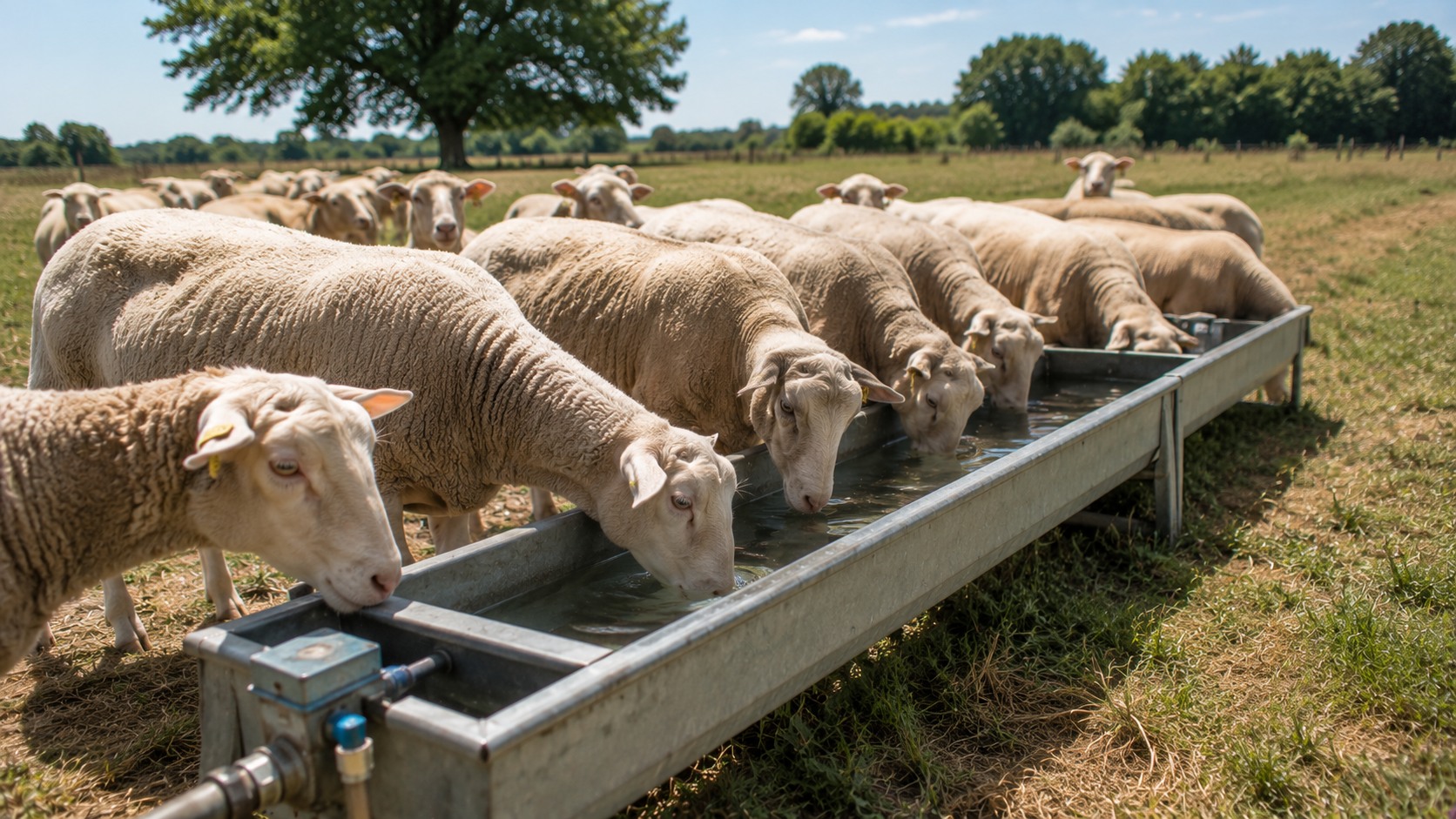 Vue agricole consacrée à abreuvement des ovins