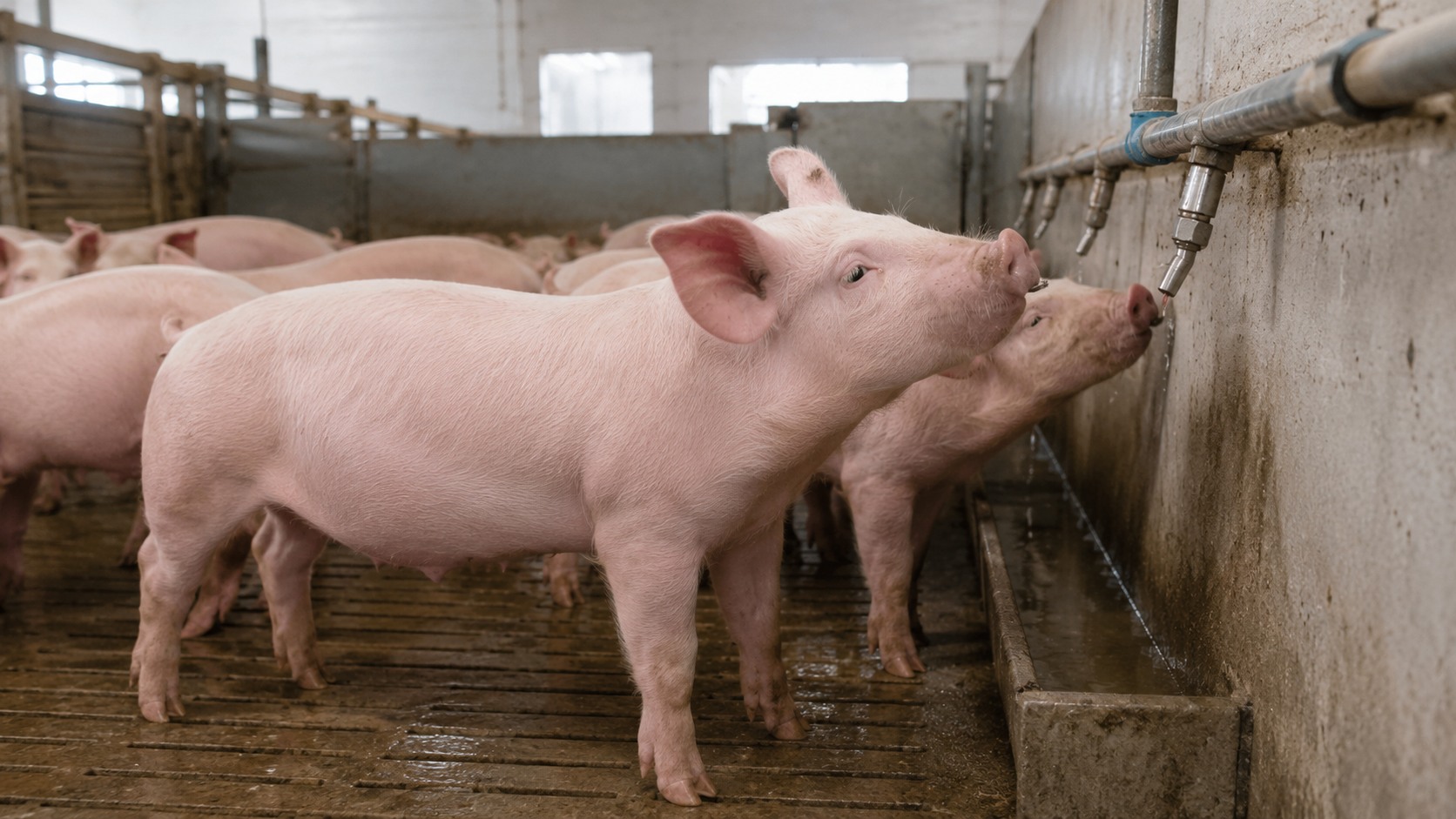 Vue agricole consacrée à abreuvement des porcs