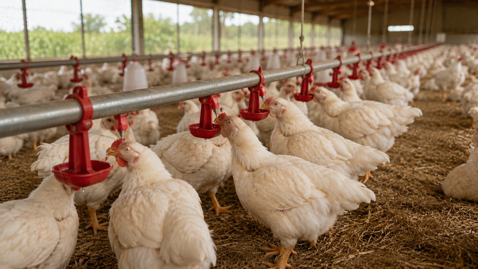 Vue agricole consacrée à abreuvement des volailles