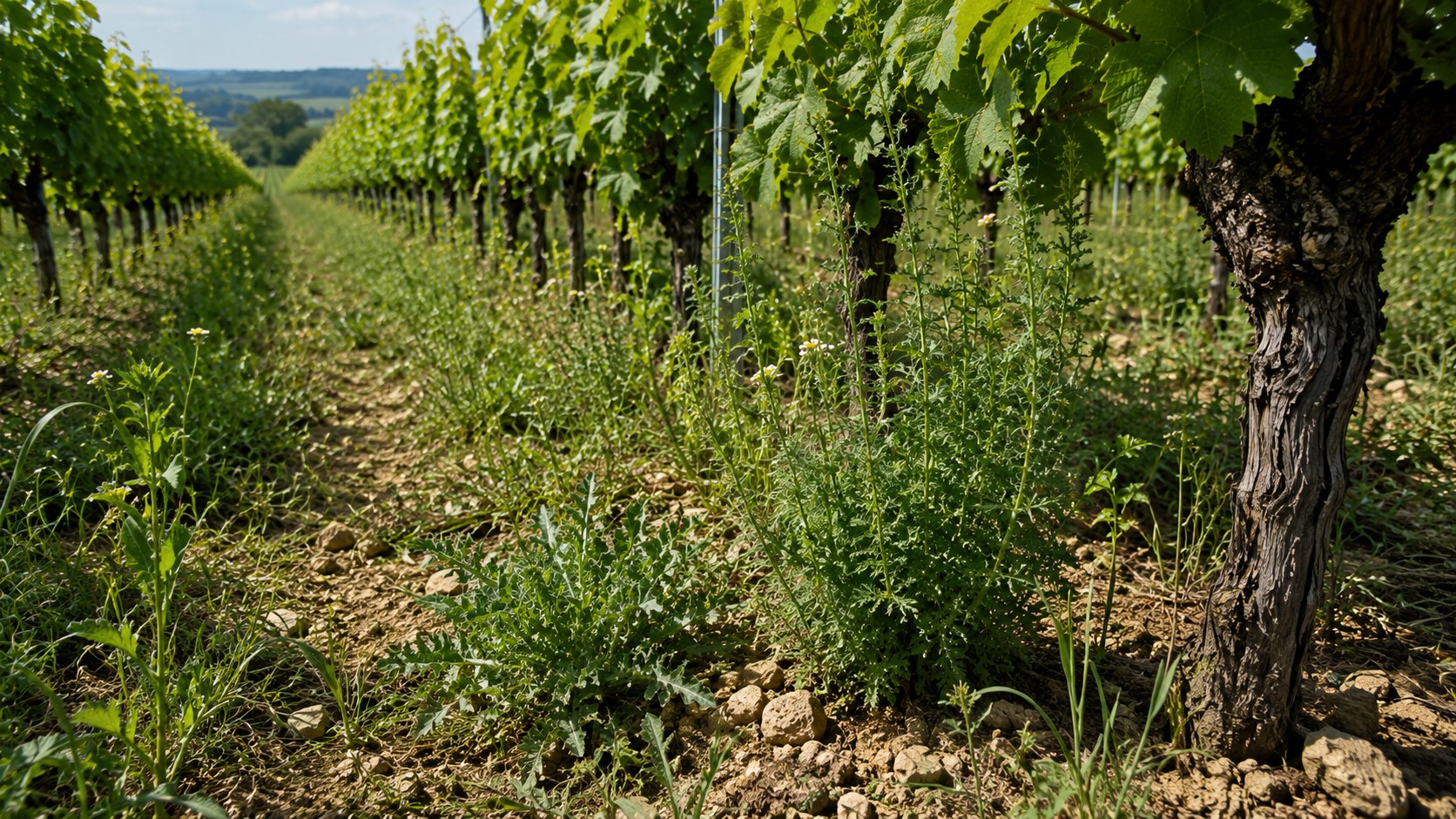Vue agricole consacrée à adventices de la vigne