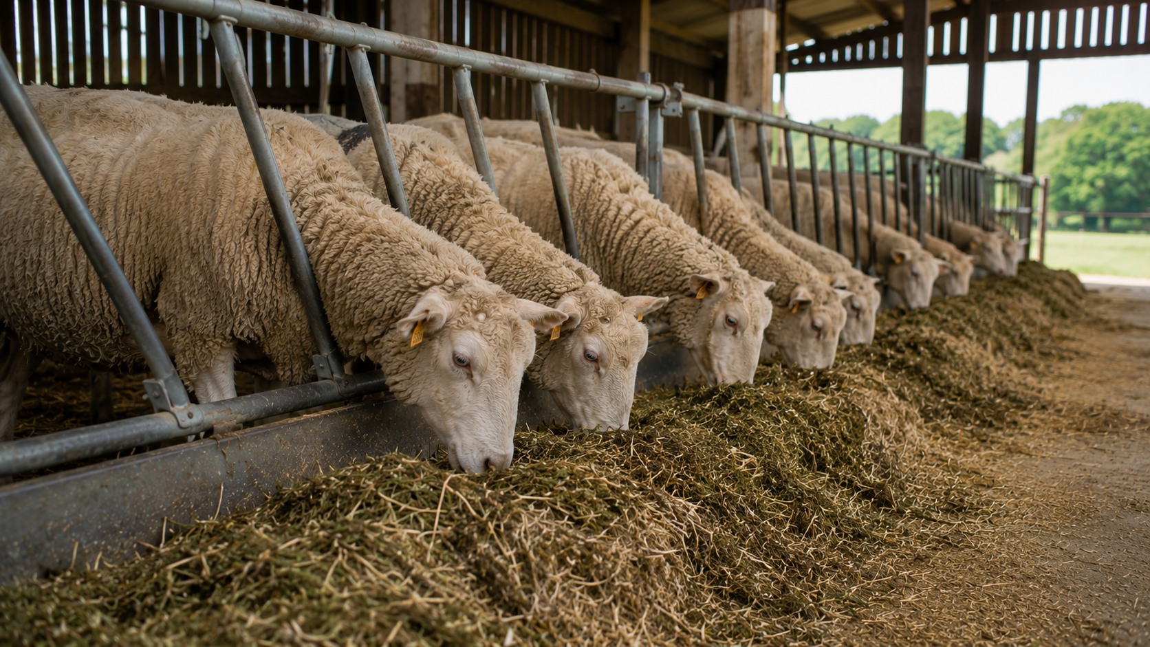 Vue agricole consacrée à alimentation des ovins