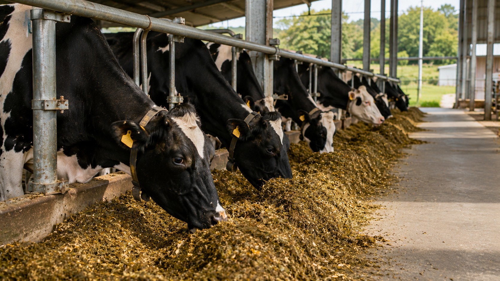 Vue agricole consacrée à alimentation des vaches laitières