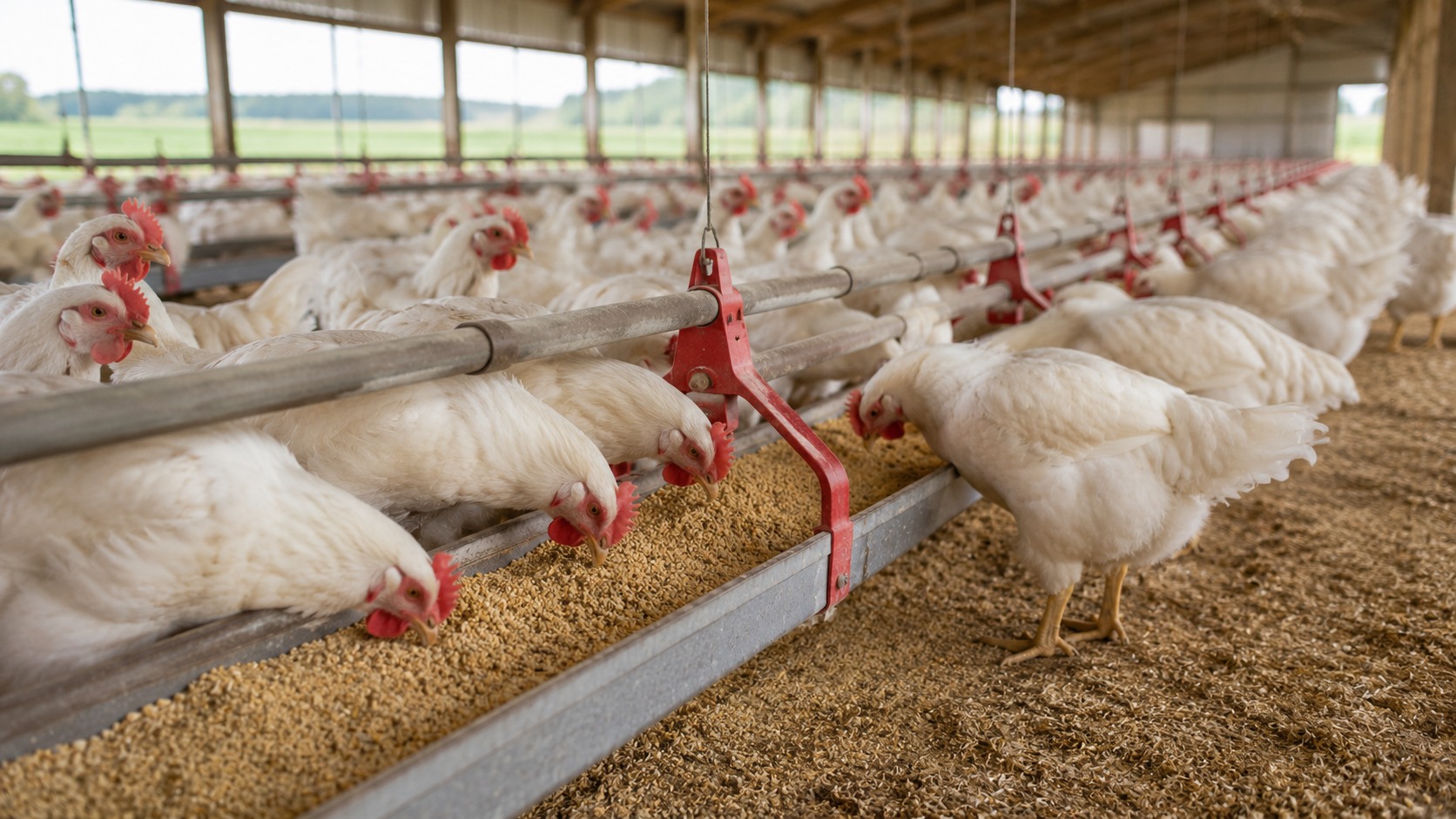 Vue agricole consacrée à alimentation des volailles