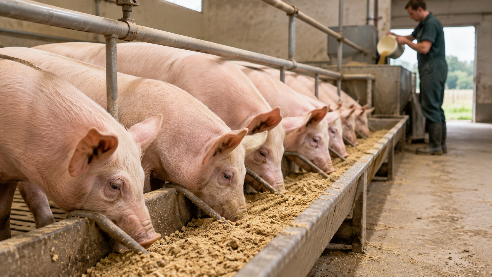 Vue agricole consacrée à alimentation des porcs