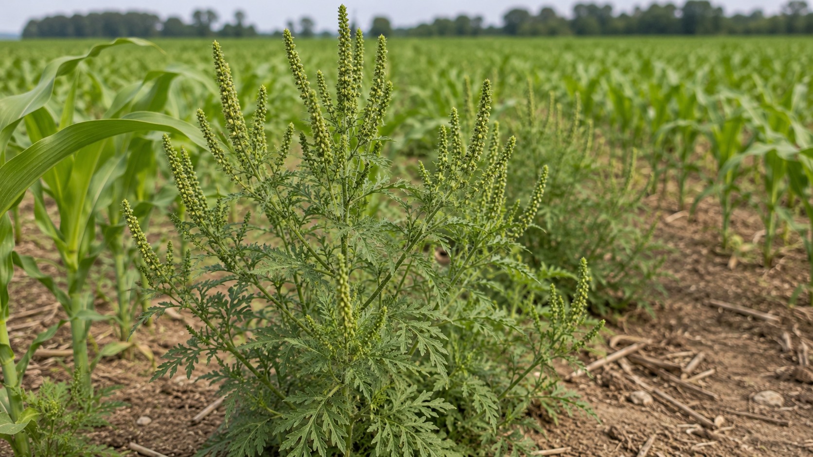 Vue agricole consacrée à ambroisie à feuilles d’armoise
