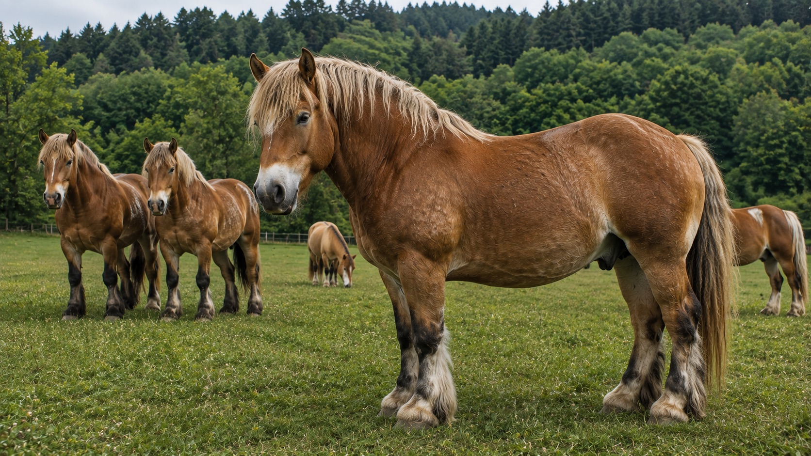 Chevaux Ardennais au pré