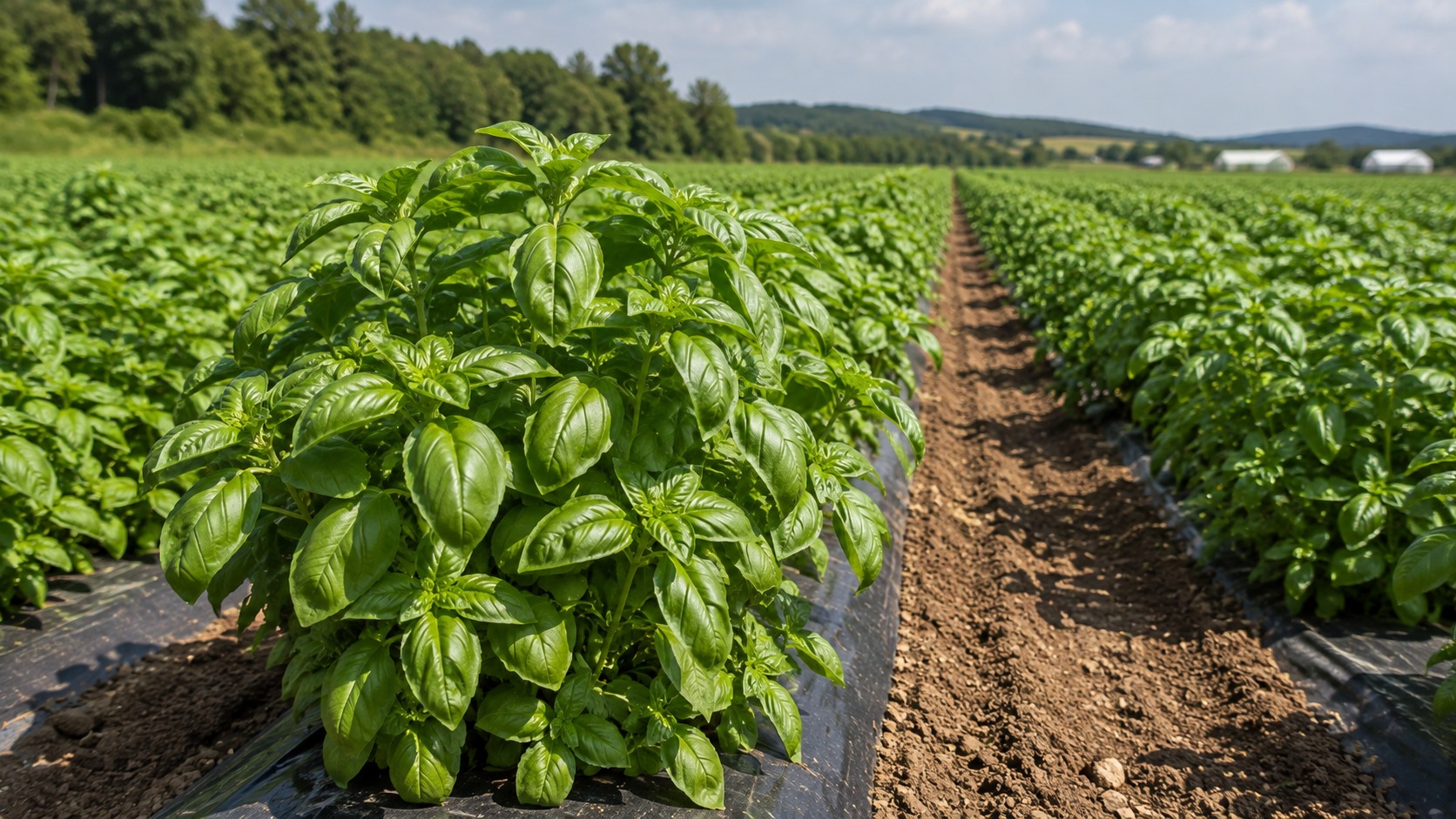 Vue agricole consacrée à basilic