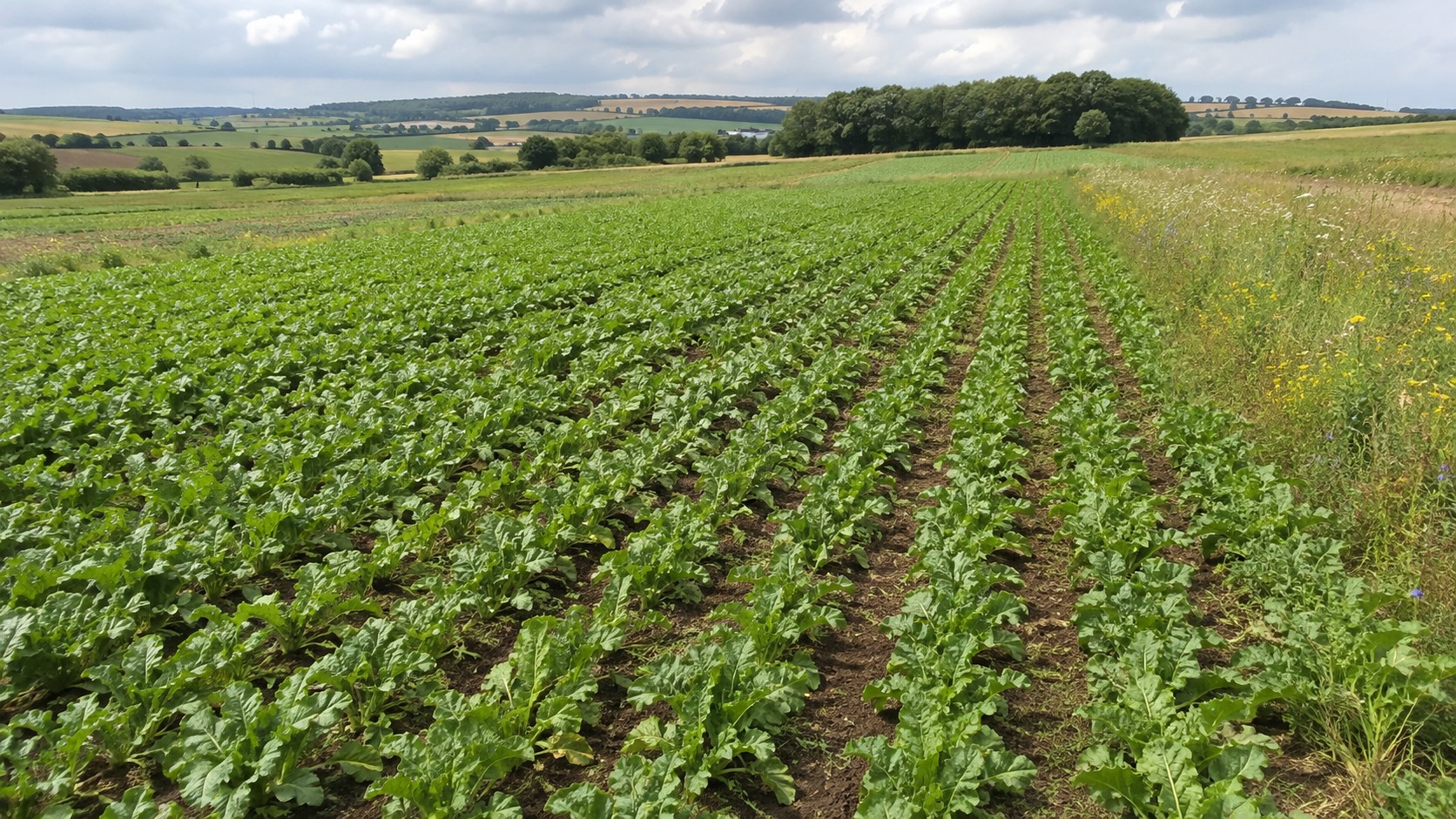Vue agricole consacrée à betterave sucrière en agriculture biologique