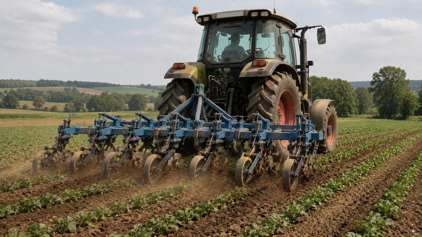Vue agricole consacrée à bineuse