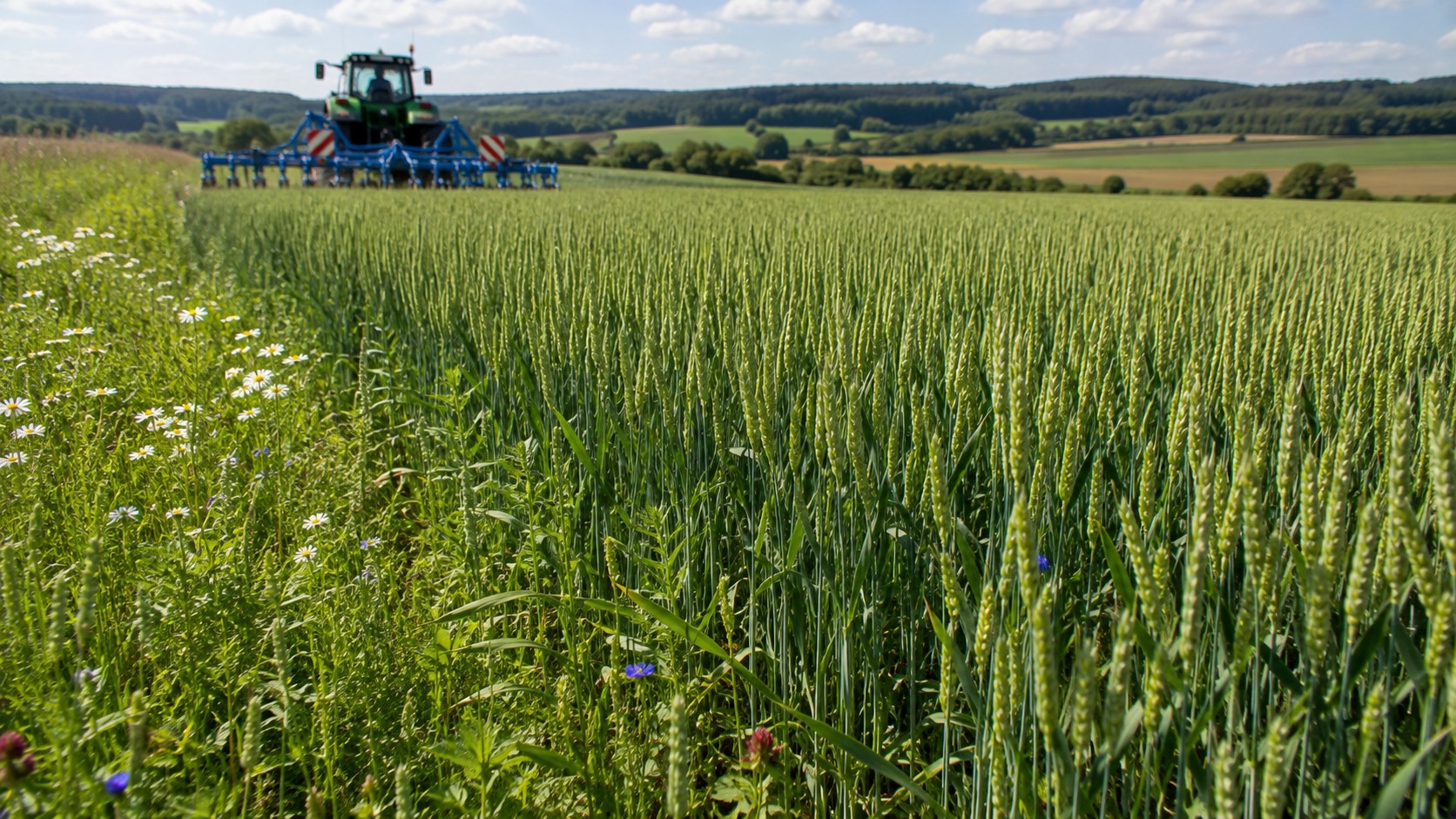 Vue agricole consacrée à blé en agriculture biologique
