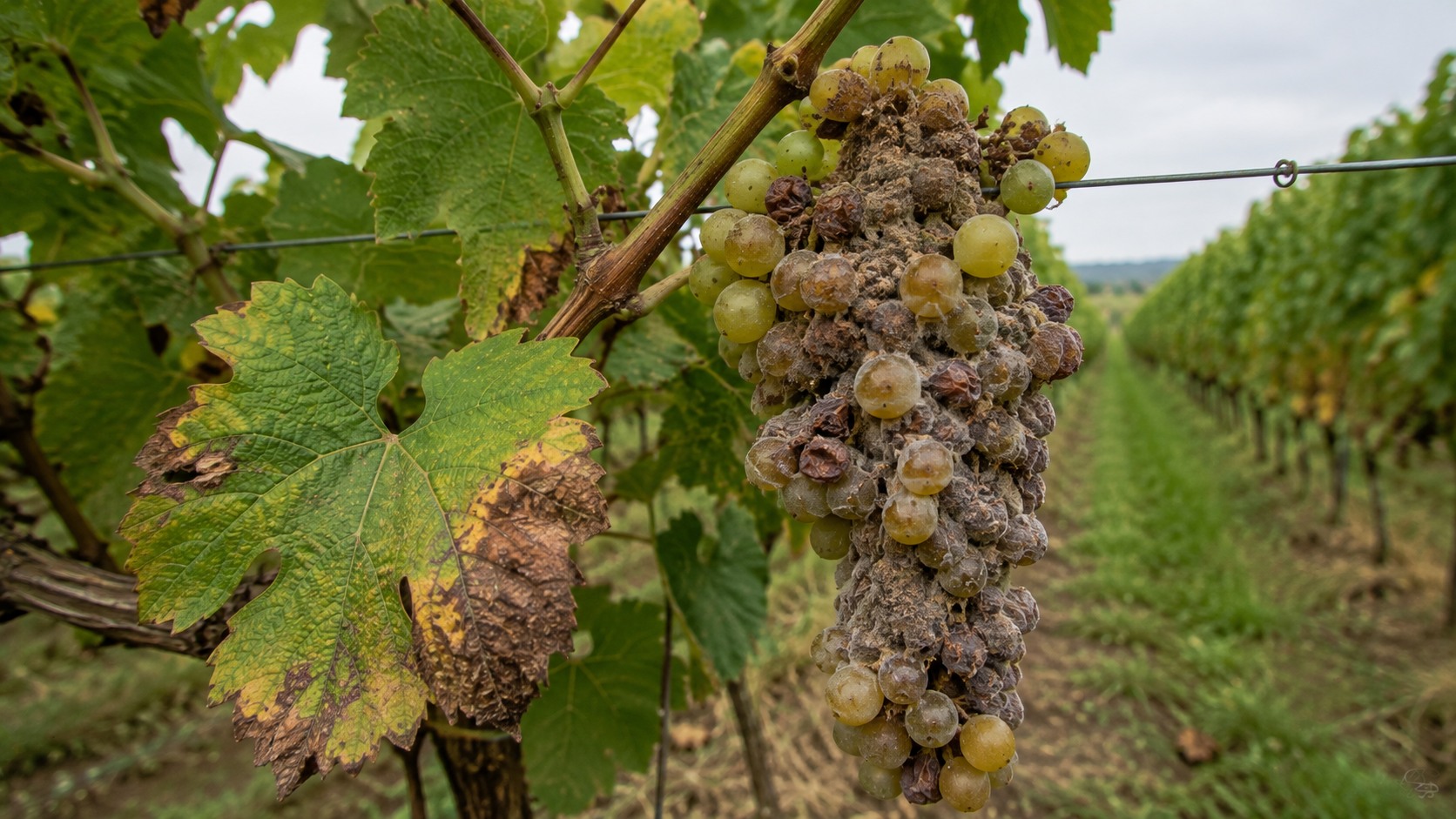 Vue agricole consacrée à botrytis de la vigne
