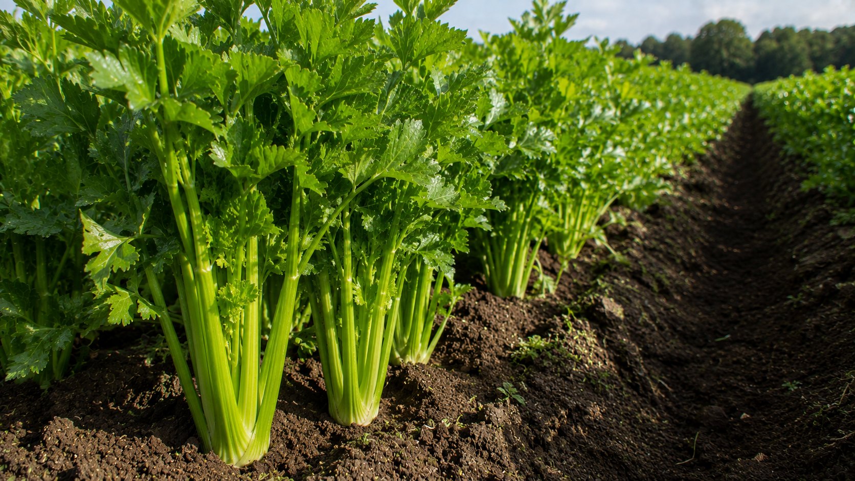 Vue agricole consacrée à céleri branche