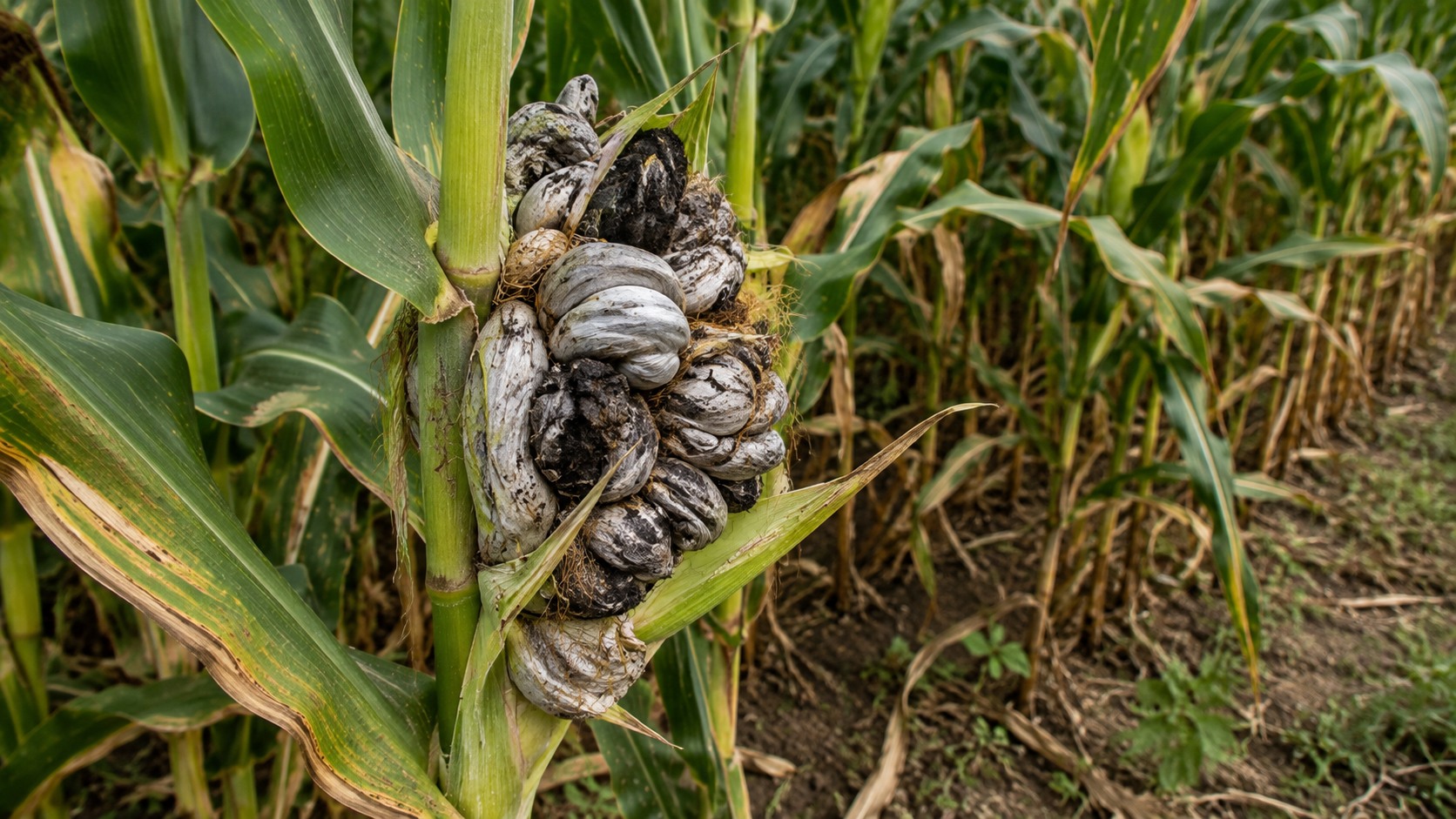 Vue agricole consacrée à charbon commun du maïs
