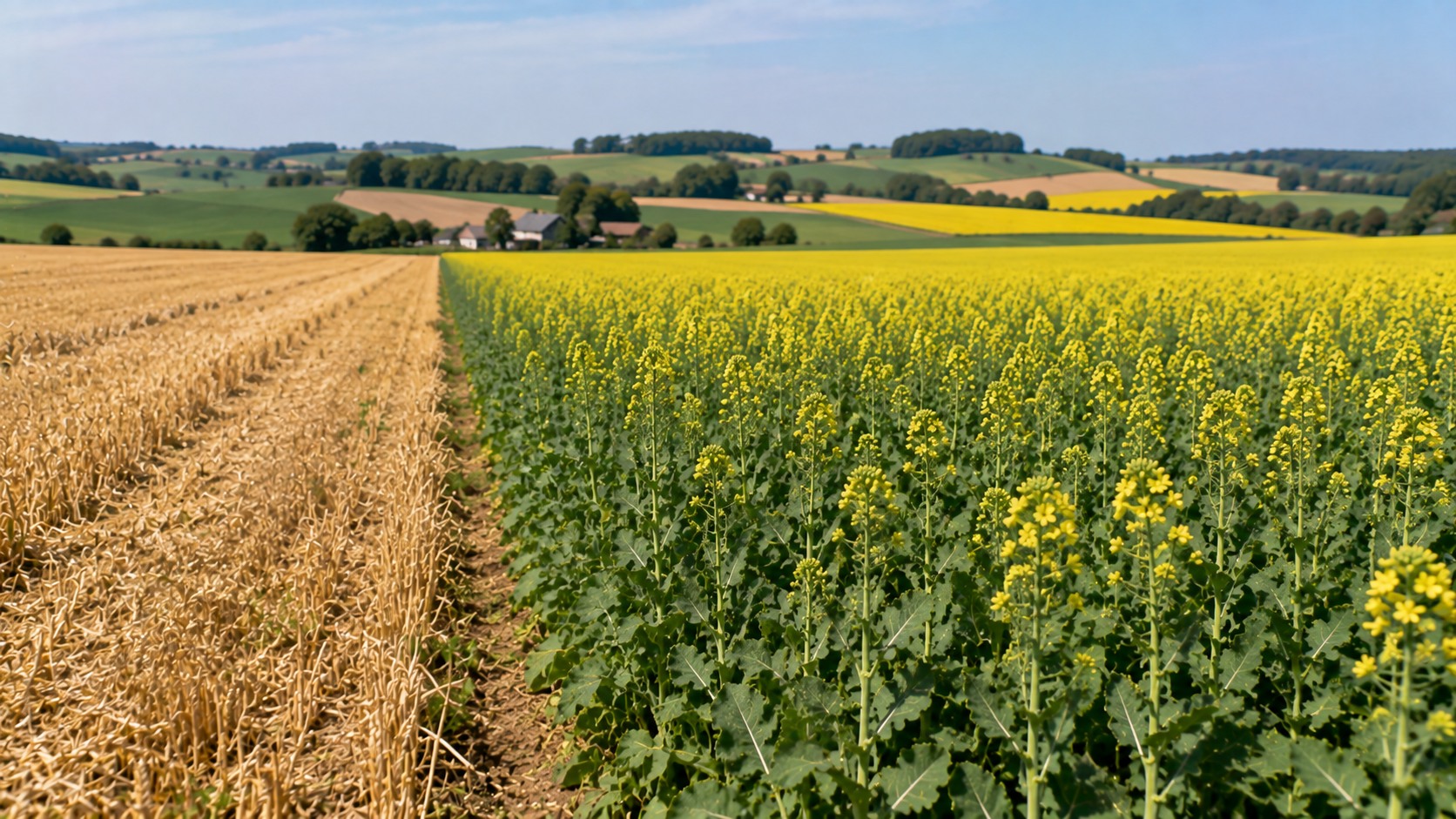 Vue agricole consacrée à colza après céréale