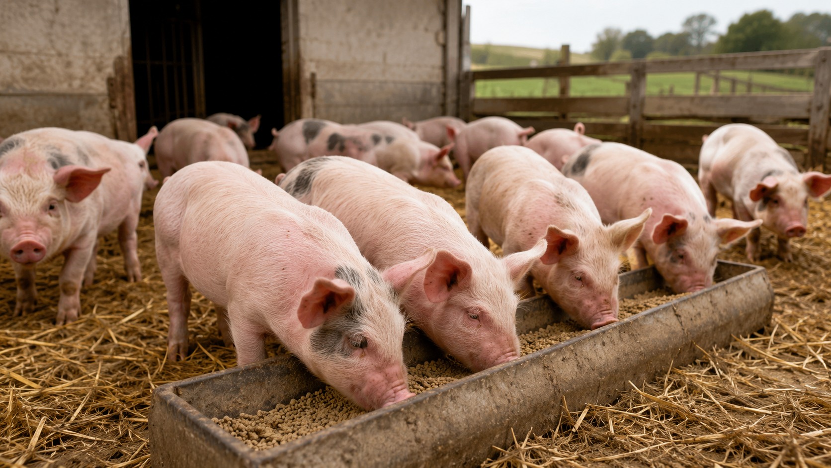Vue agricole consacrée à conduite des porcelets