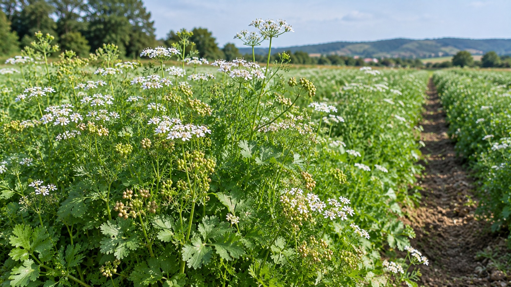Vue agricole consacrée à coriandre