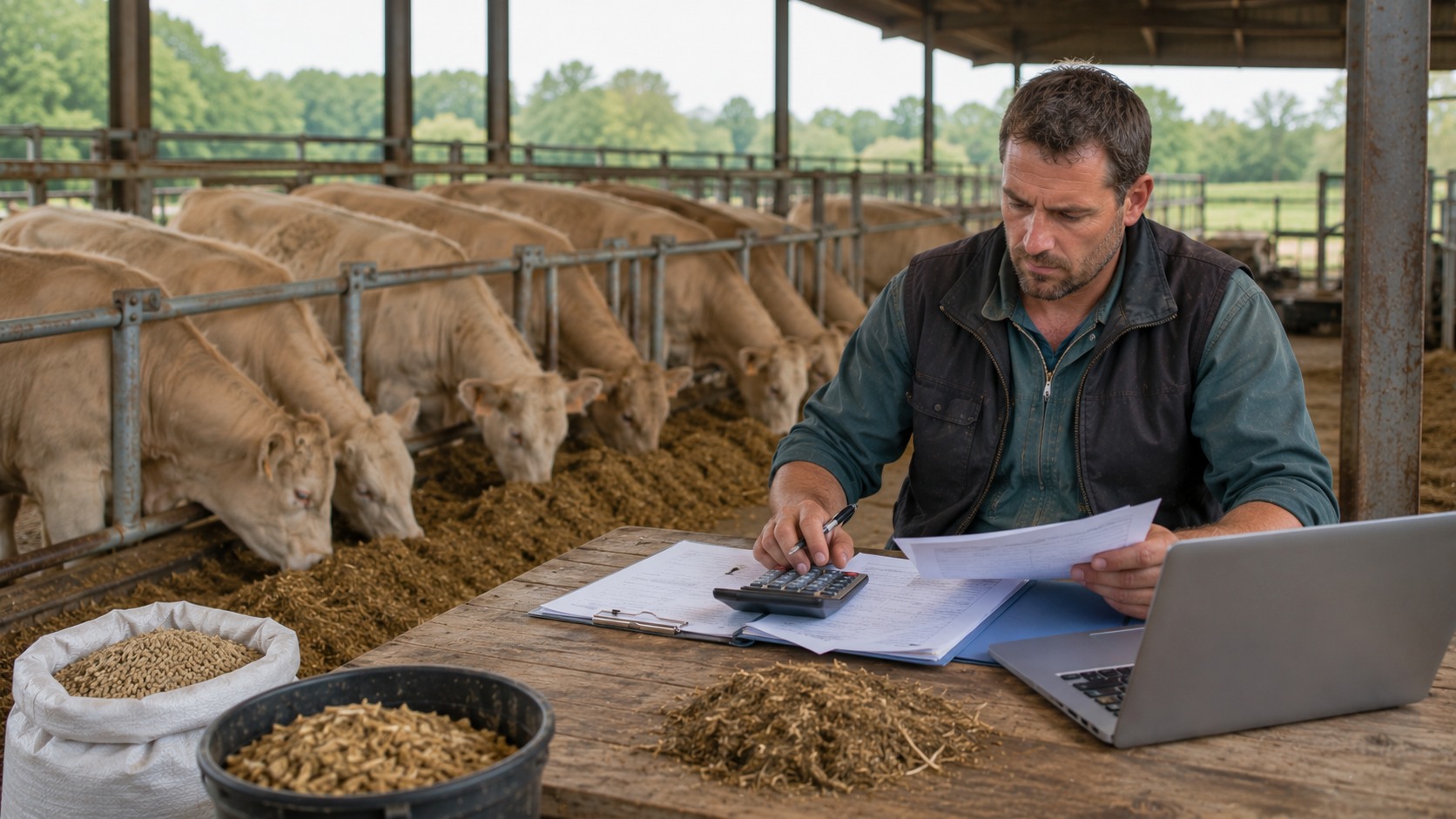 Vue agricole consacrée à coût alimentaire des bovins viande
