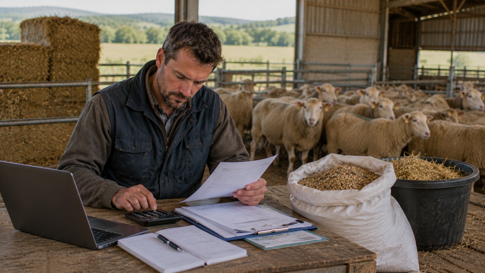 Vue agricole consacrée à coût alimentaire des ovins