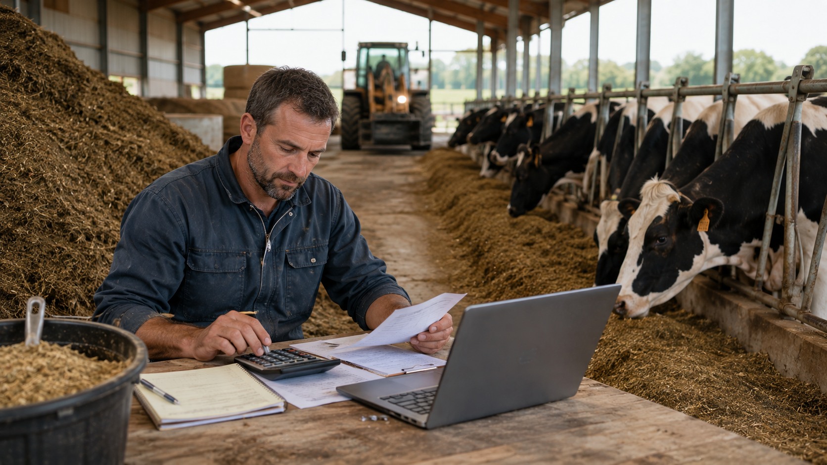 Vue agricole consacrée à coût alimentaire des vaches laitières