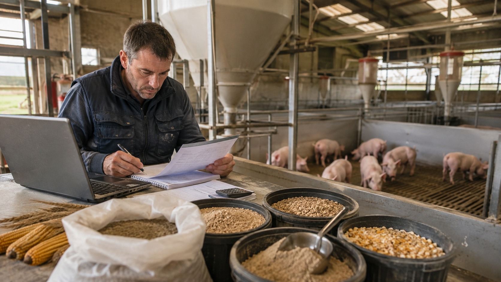 Vue agricole consacrée à coût alimentaire en élevage porcin