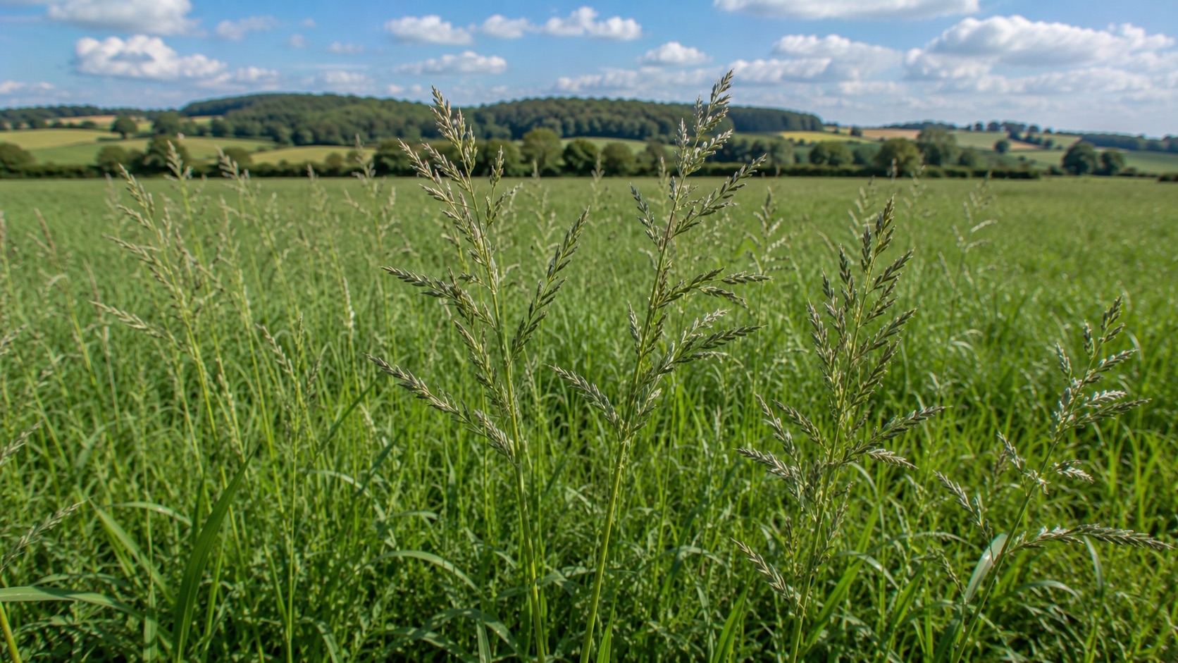 Épis ramifiés de dactyle dans une prairie de fauche