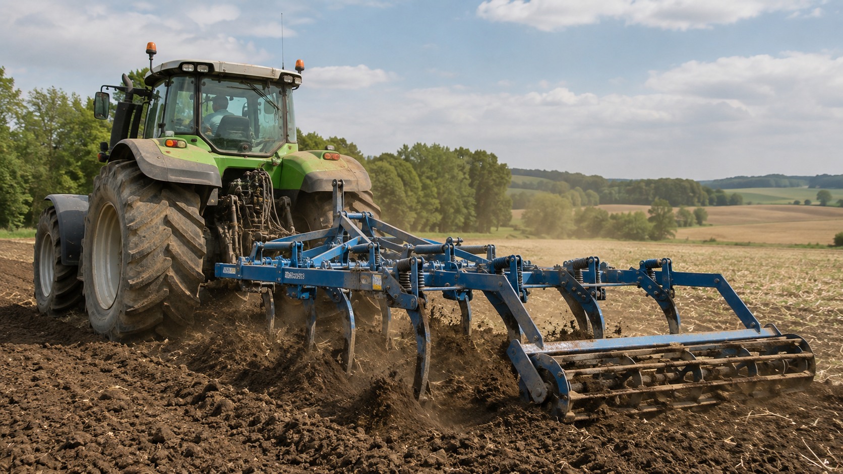 Vue agricole consacrée à déchaumeur à dents