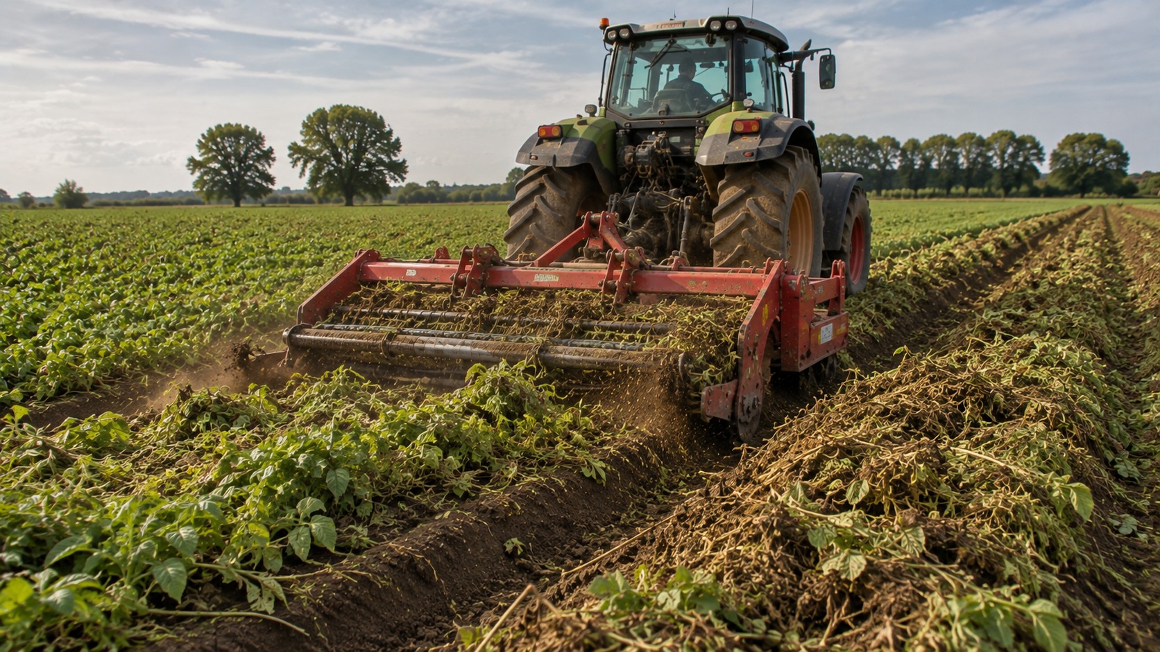 Vue agricole consacrée à défanage de la pomme de terre