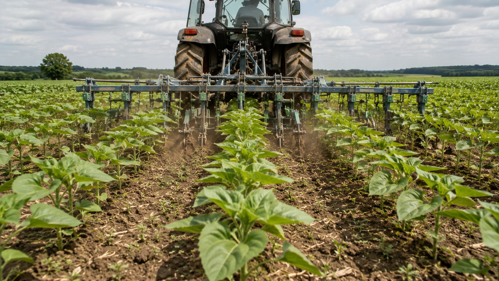 Vue agricole consacrée à désherbage du tournesol