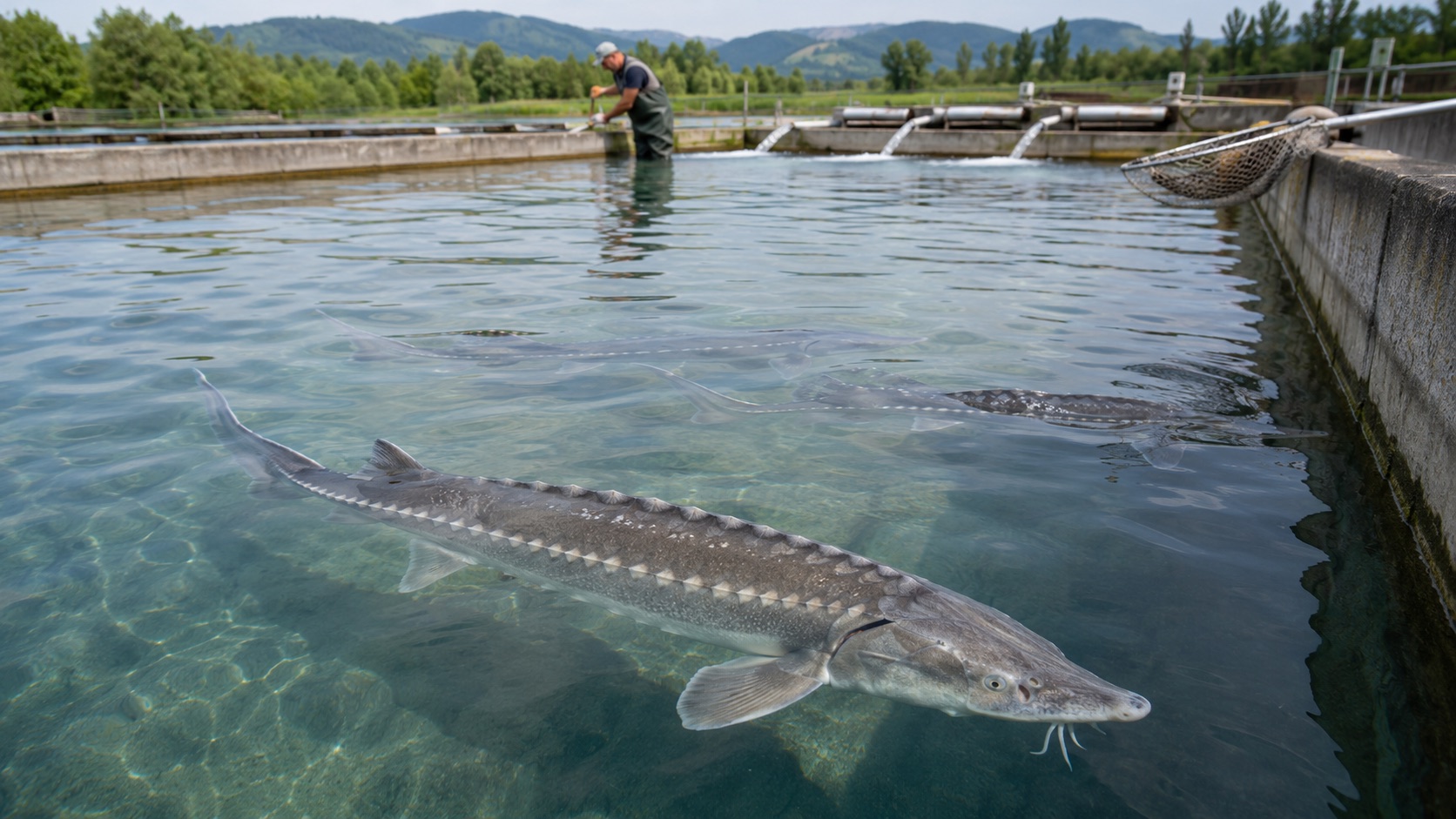 Esturgeon dans un bassin d'aquaculture