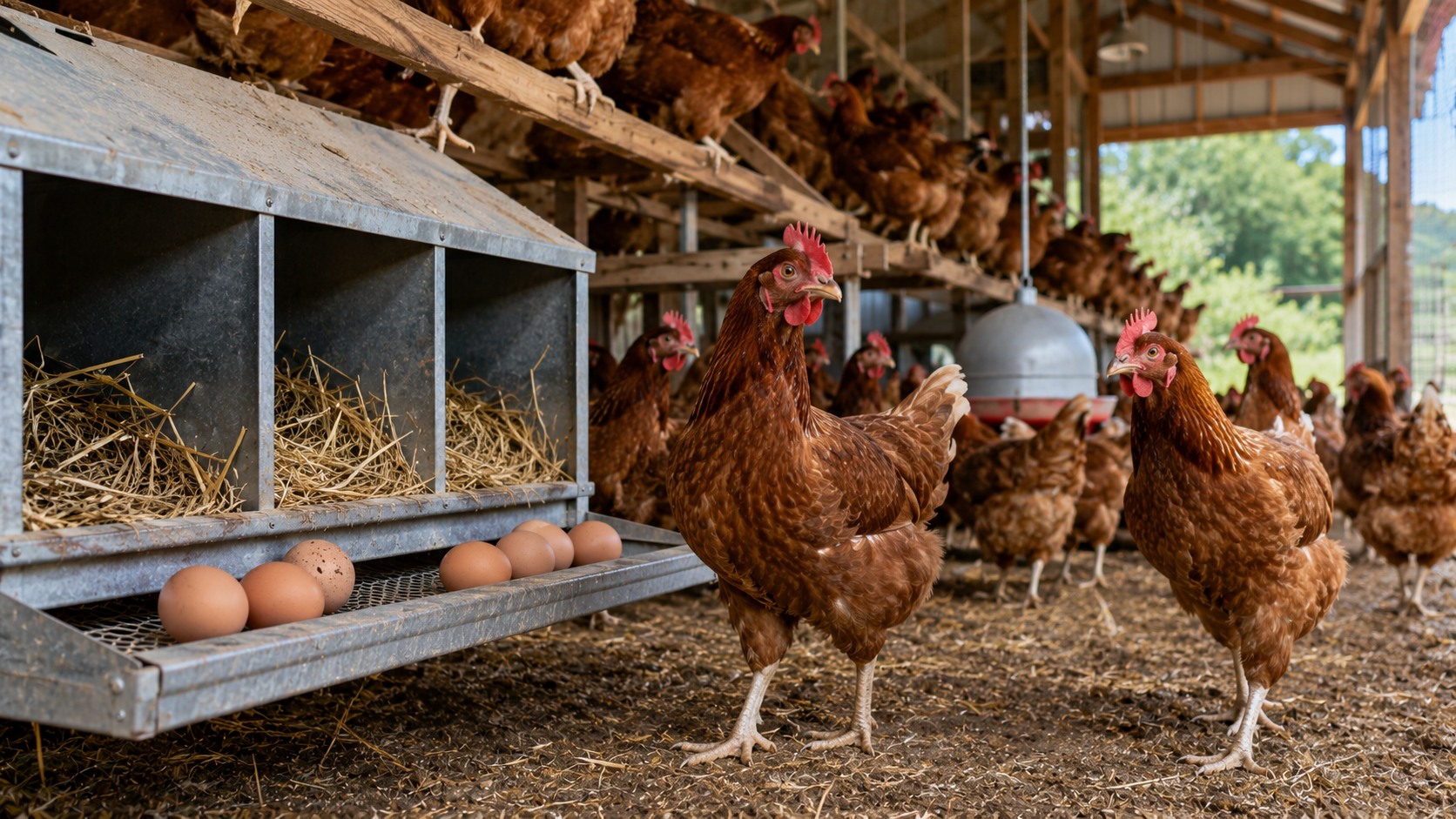 Vue agricole consacrée à élevage de poules