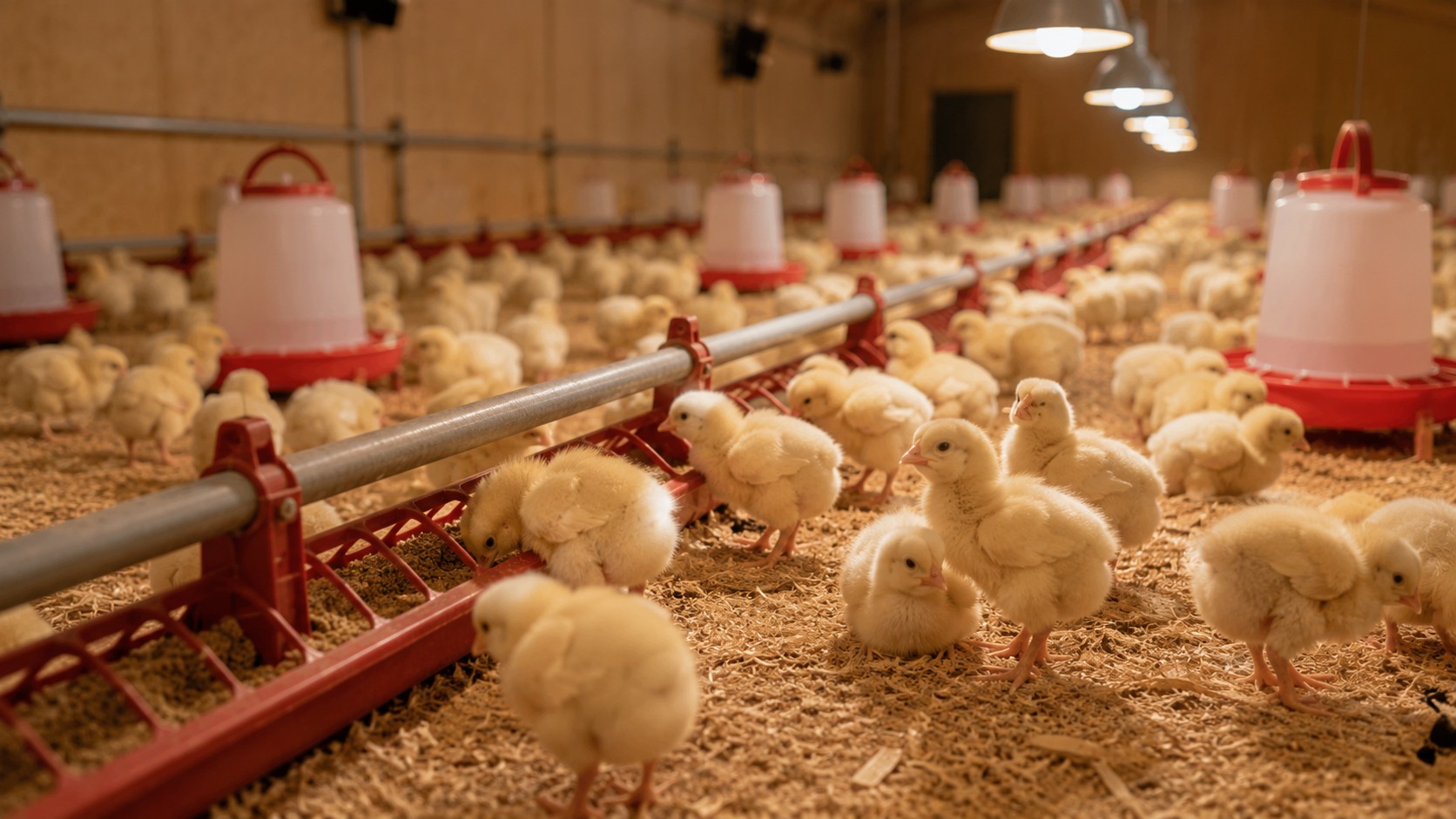 Vue agricole consacrée à élevage des poussins