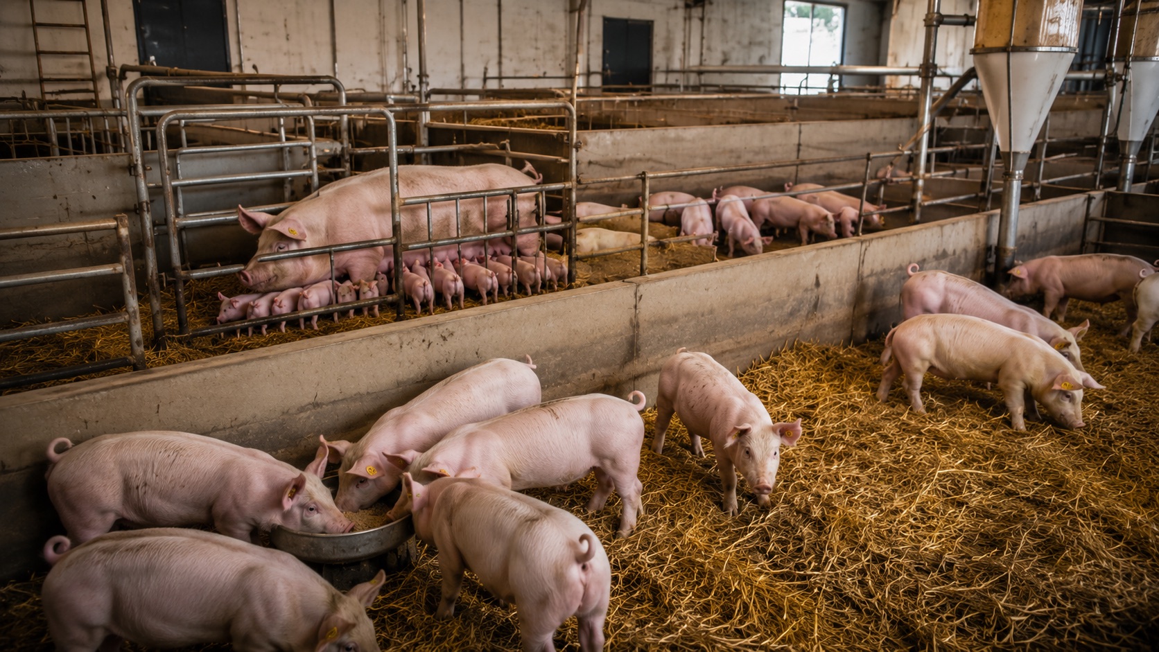Truie allaitante et porcs en croissance