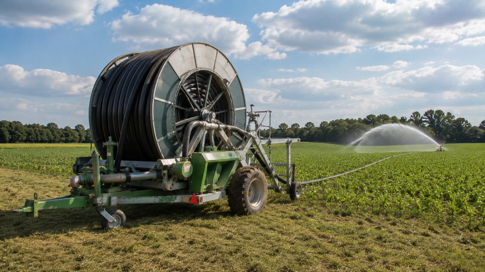 Vue agricole consacrée à enrouleur d’irrigation