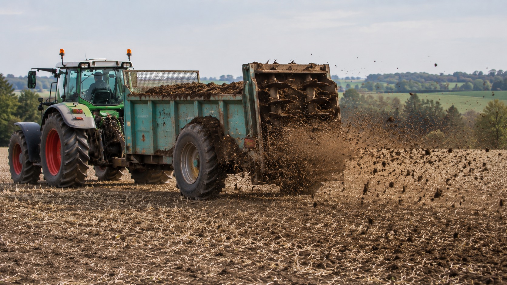 Vue agricole consacrée à épandeur à fumier