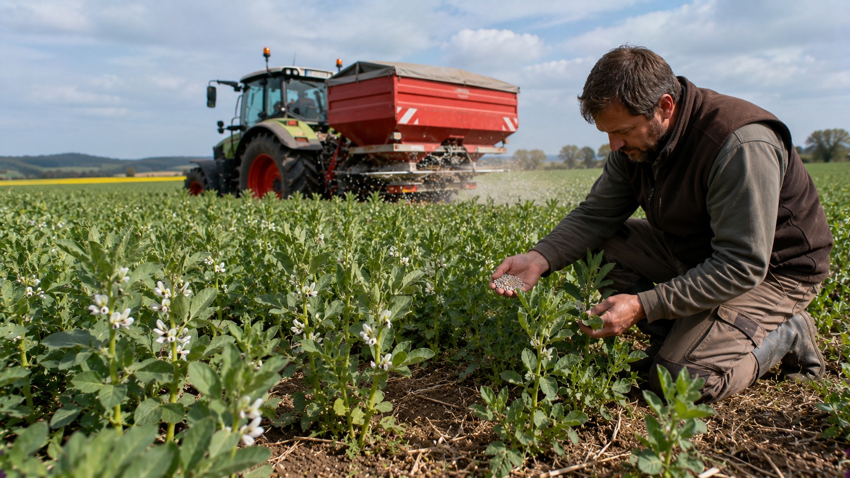 Vue agricole consacrée à fertilisation de la féverole