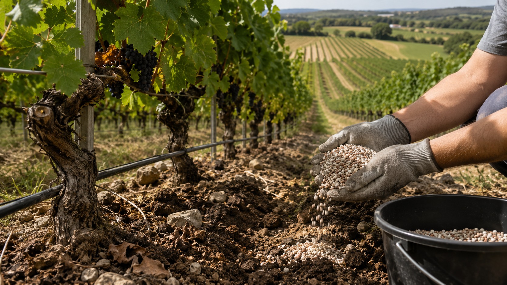 Vue agricole consacrée à fertilisation de la vigne