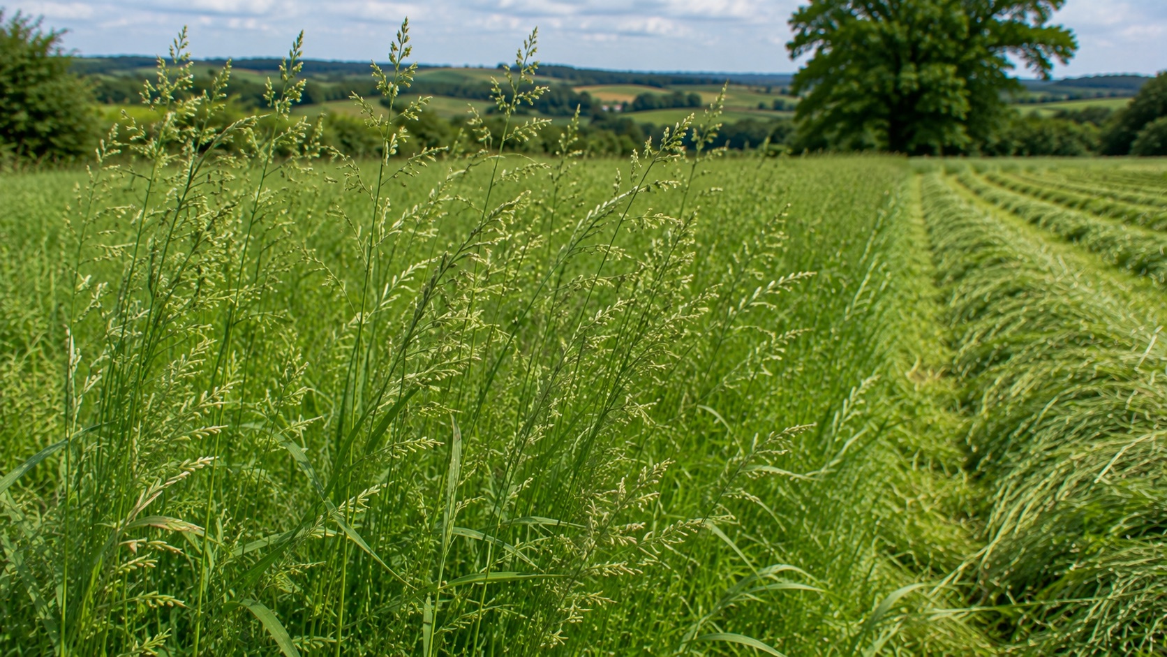 Prairie de fétuque des prés en végétation printanière