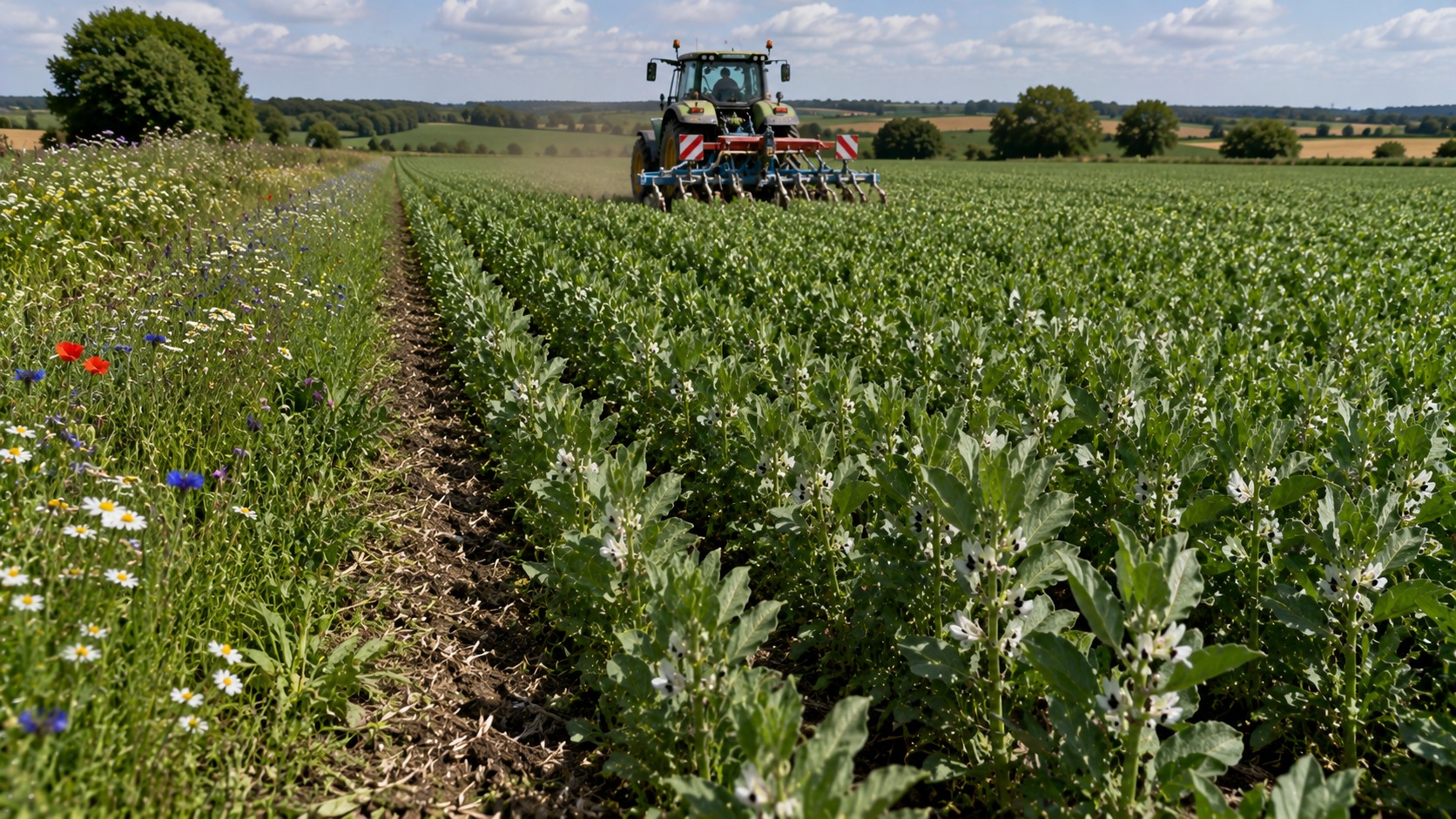 Vue agricole consacrée à féverole en agriculture biologique