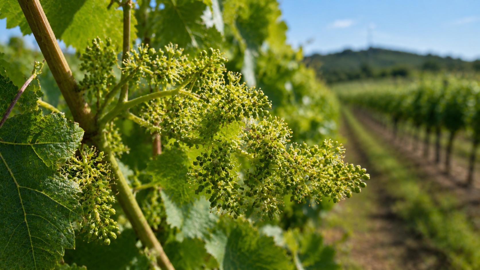 Vue agricole consacrée à floraison de la vigne
