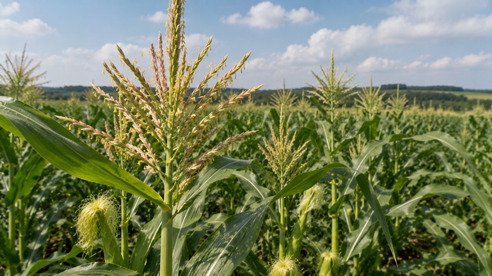 Vue agricole consacrée à floraison du maïs