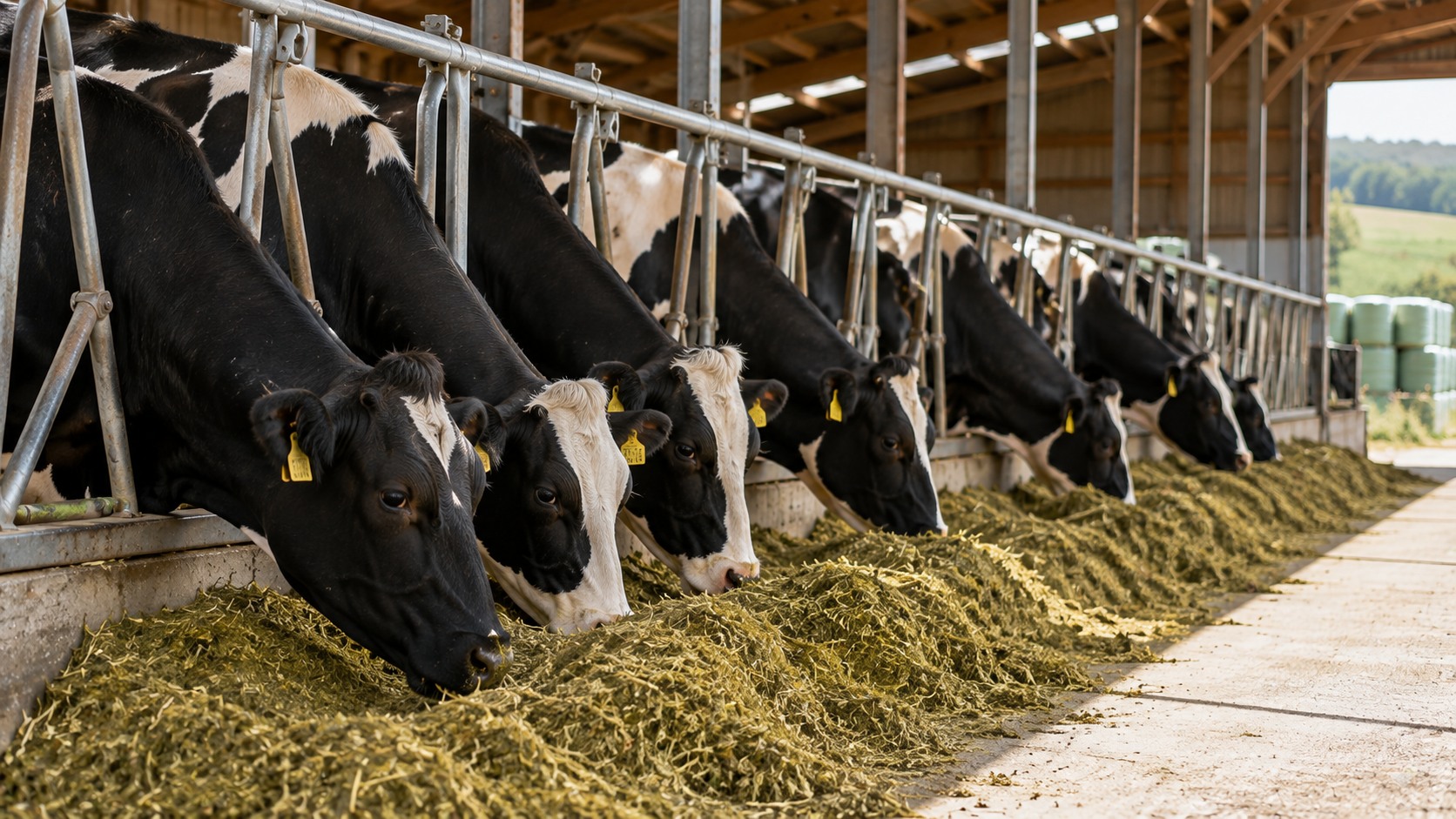 Vue agricole consacrée à fourrages pour vaches laitières