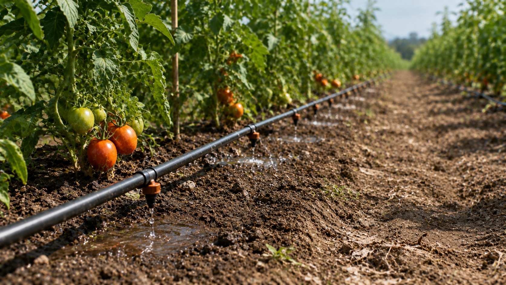 Vue agricole consacrée à goutte-à-goutte agricole