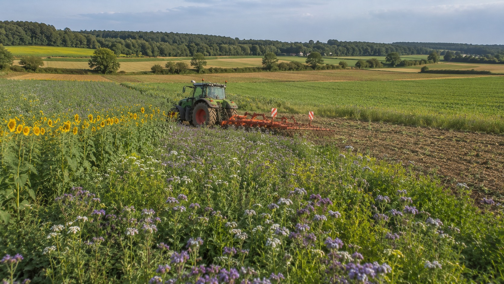 Vue agricole consacrée à grandes cultures biologiques