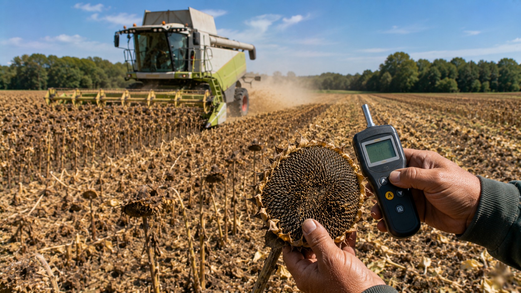 Vue agricole consacrée à humidité du tournesol à la récolte