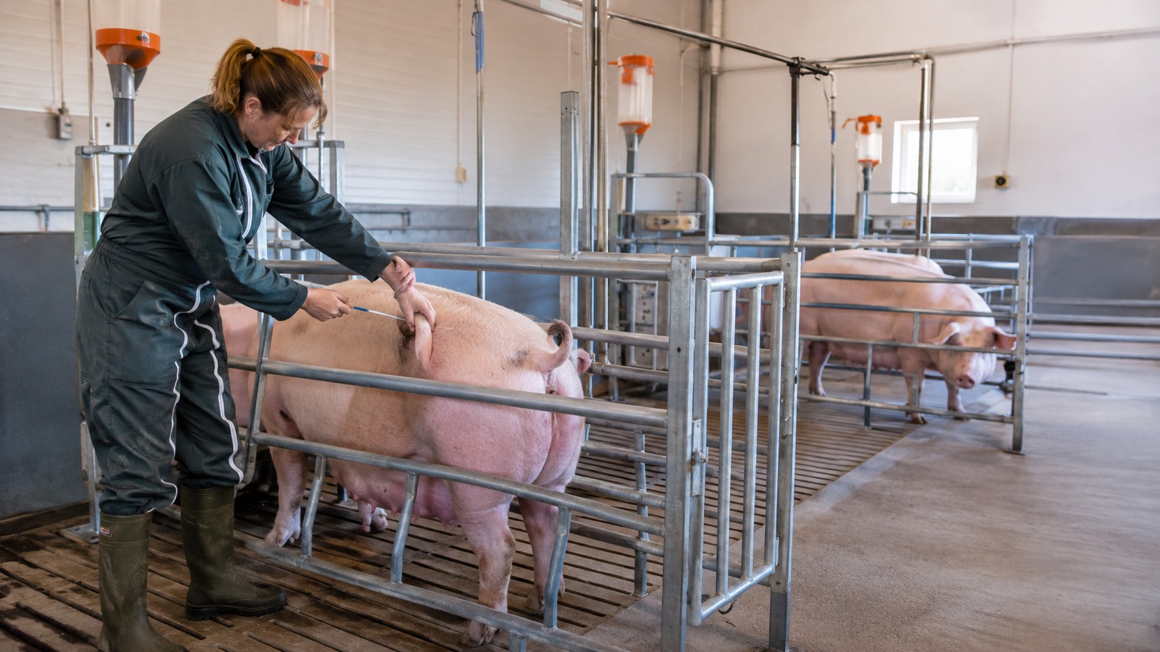 Vue agricole consacrée à insémination artificielle porcine