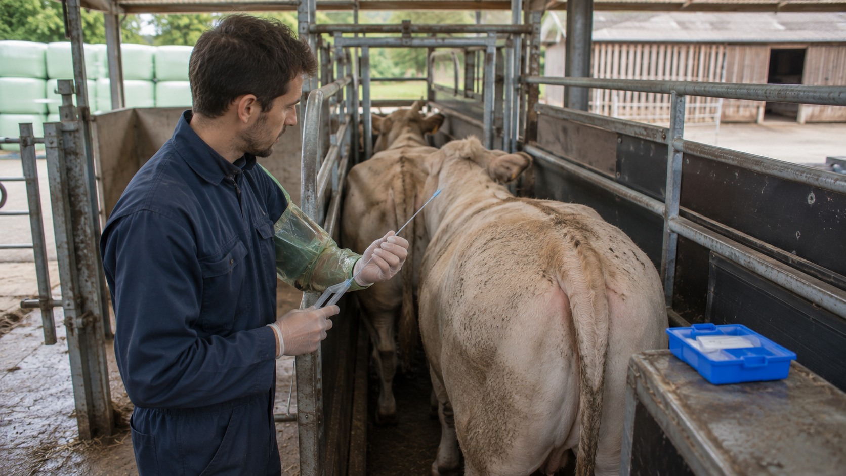 Vue agricole consacrée à insémination en bovin viande