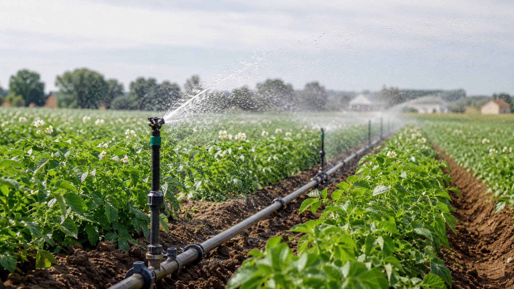 Vue agricole consacrée à irrigation de la pomme de terre